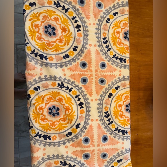 Anthropologie Orange and Blue Patterned Shower Curtain - Picture 2 of 5